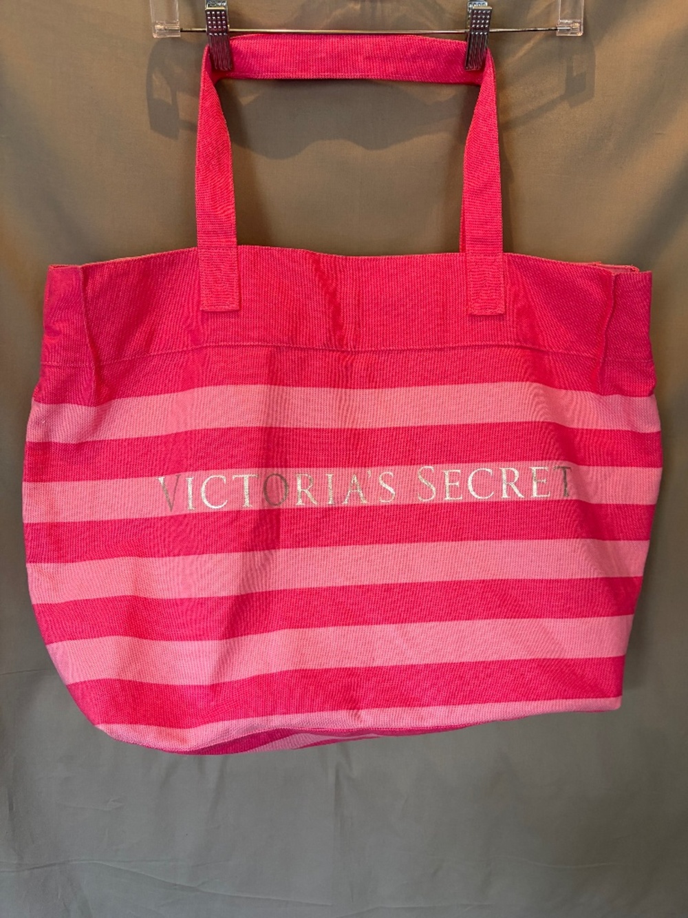 Victoria's Secret Canvas Tote Bag in Pink Stripes
